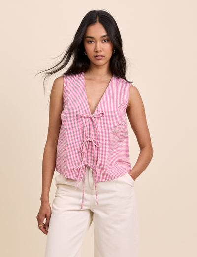 Pink Gingham Tie Front Tessa Top