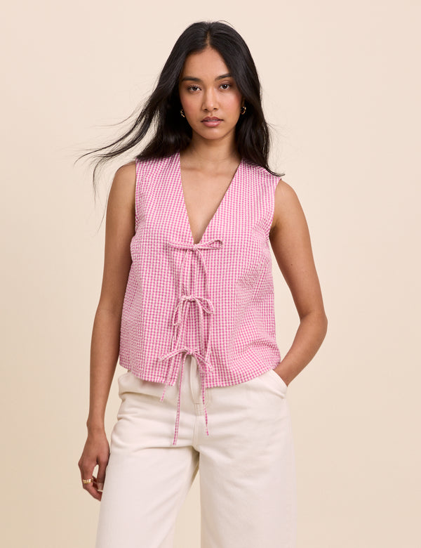 Pink Gingham Tie Front Tessa Top