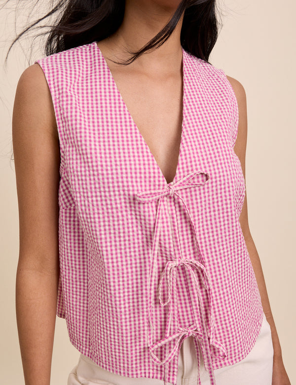 Pink Gingham Tie Front Tessa Top