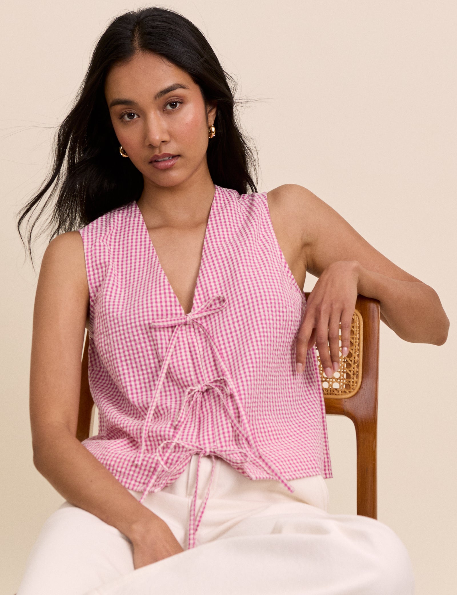 Pink Gingham Tie Front Tessa Top