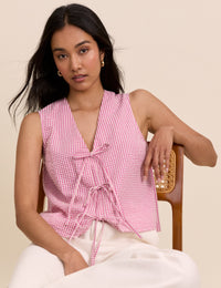 Pink Gingham Tie Front Tessa Top