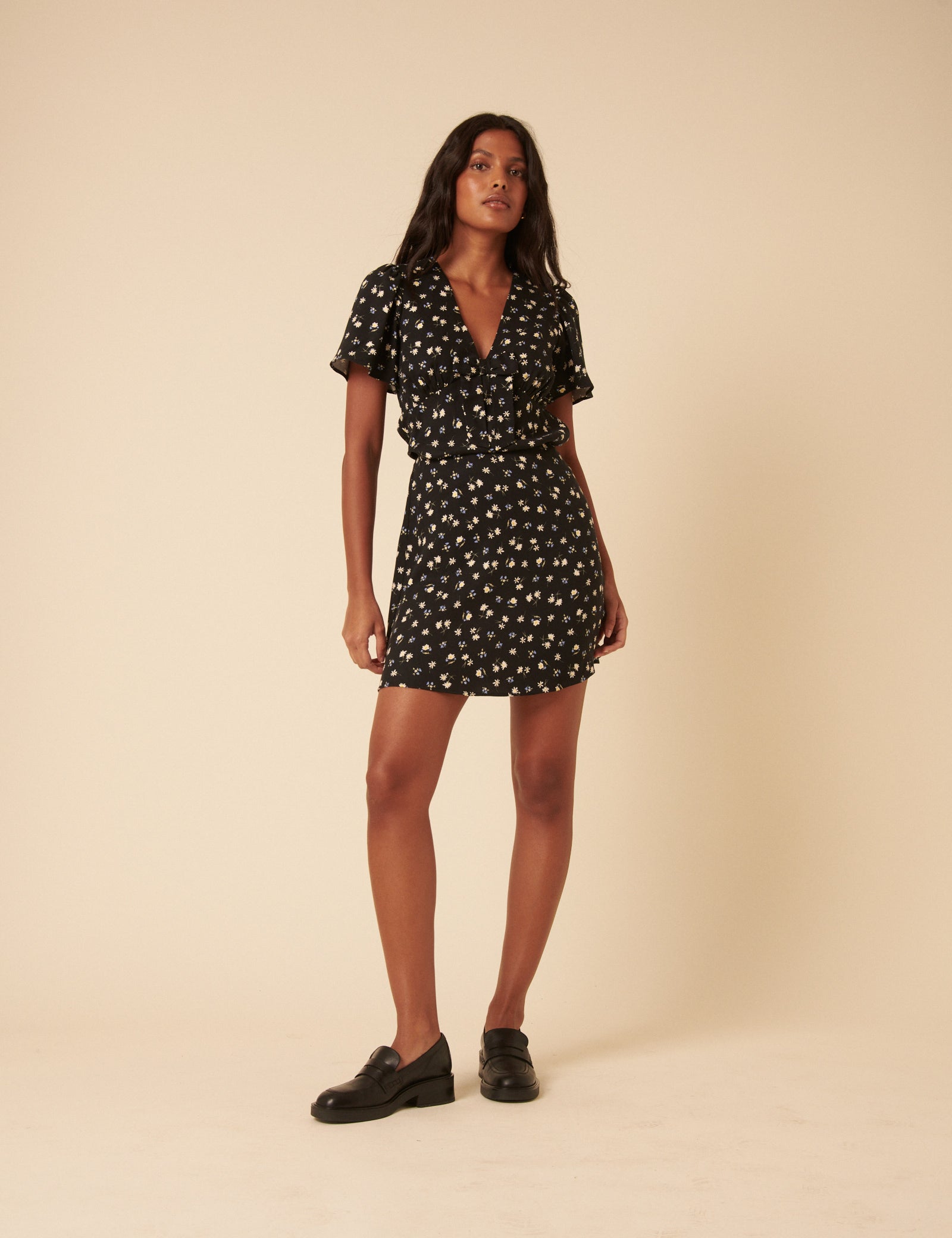 Black Ditsy Floral Frill Top