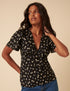 Black Ditsy Floral Frill Top