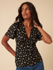 Black Ditsy Floral Frill Top