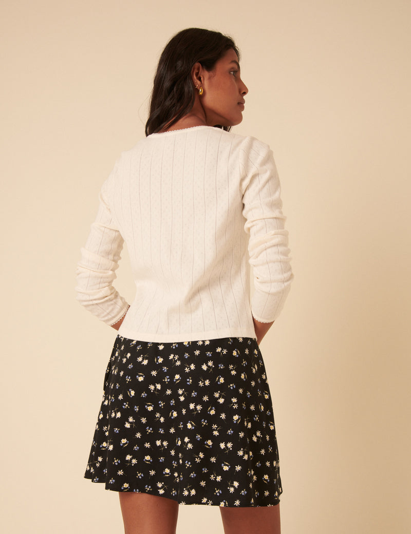 Black Ditsy Floral Mini Skirt
