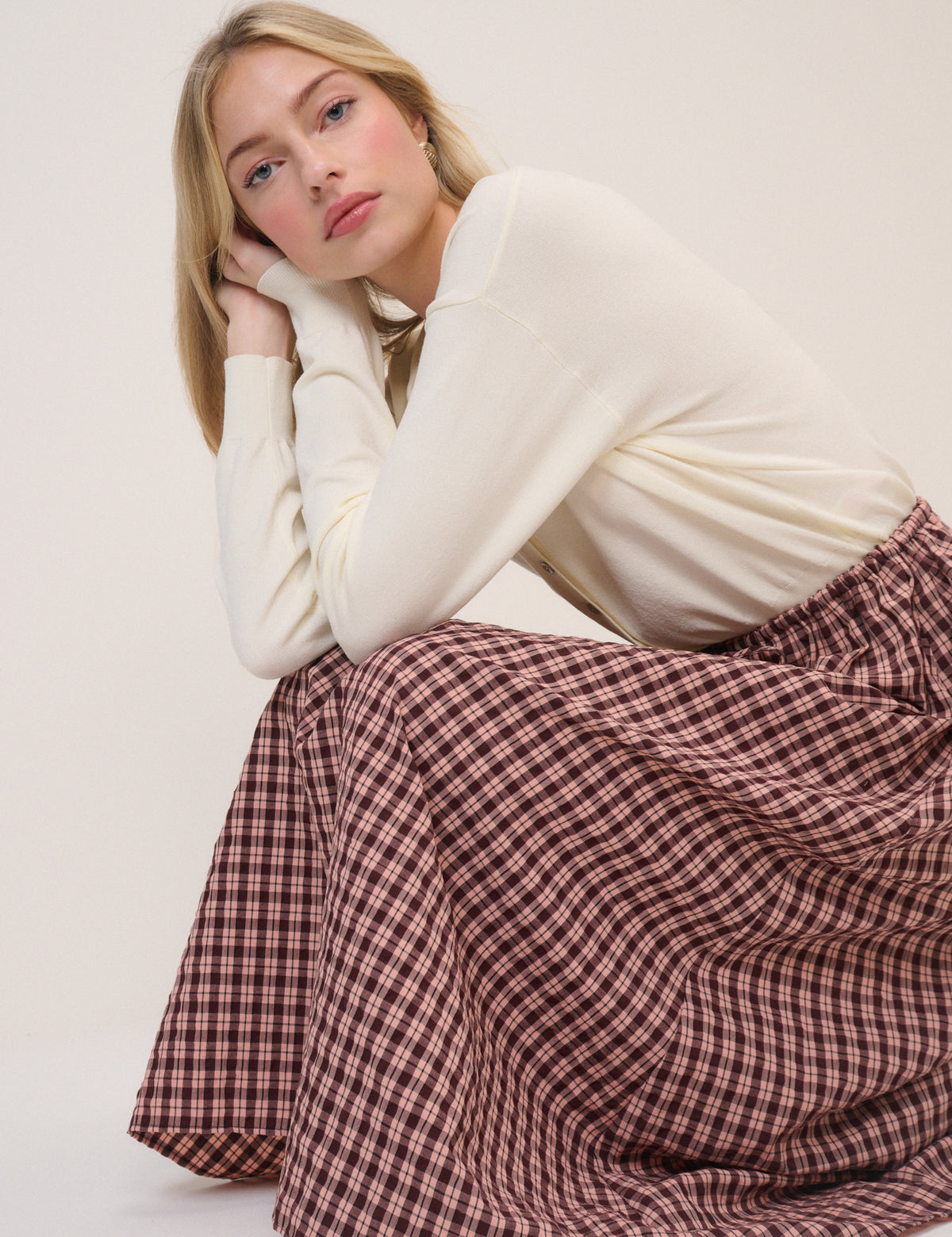 Pink And Brown Check Naples Midi Skirt