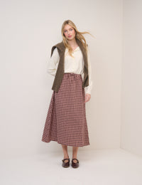 Pink And Brown Check Naples Midi Skirt
