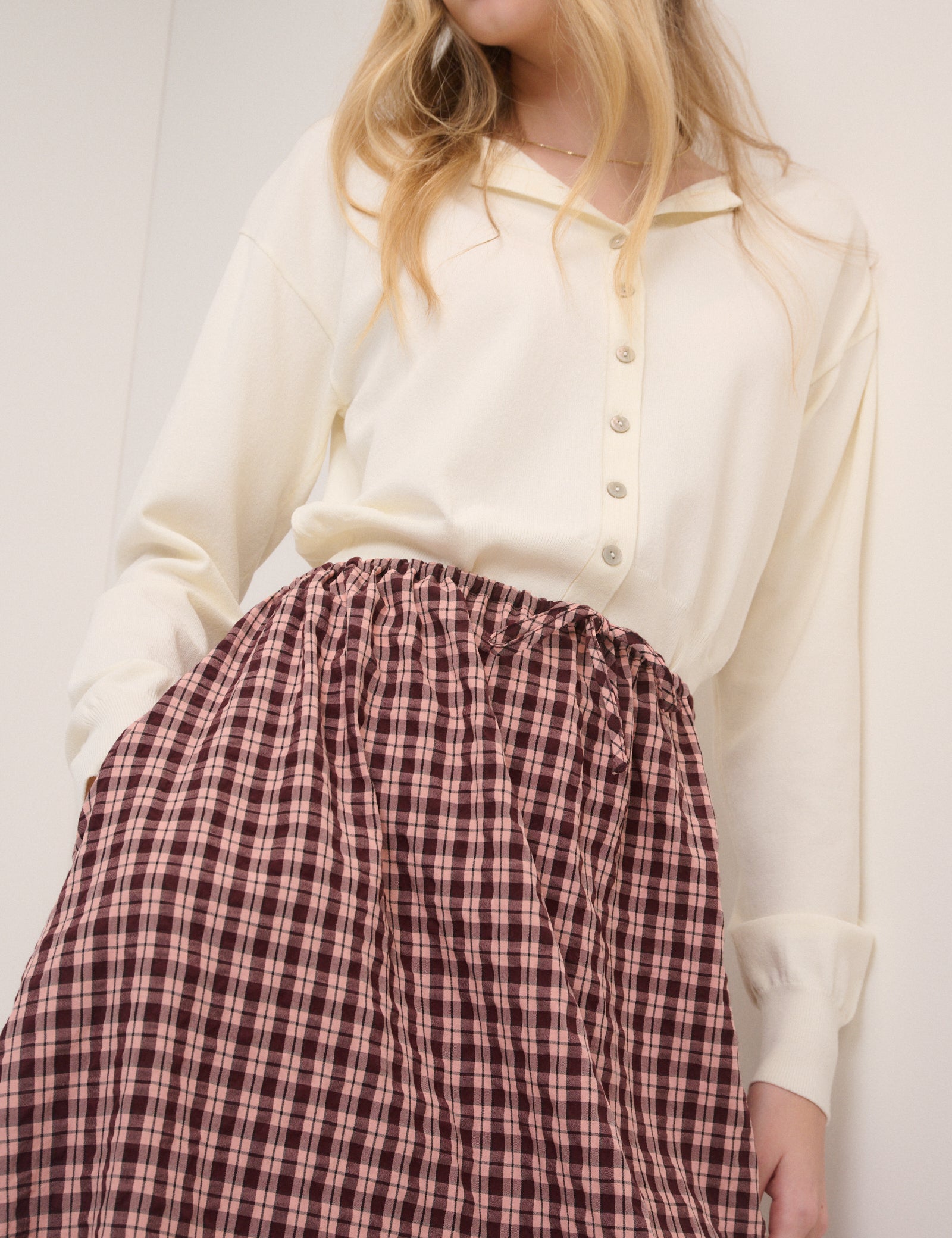 Pink And Brown Check Naples Midi Skirt