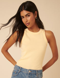 Butter Yellow Ribbed Racer Vest