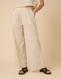 Cream Pinstripe Relaxed Trousers
