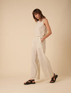 Cream Pinstripe Relaxed Trousers