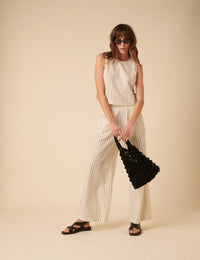 Cream Pinstripe Relaxed Trousers