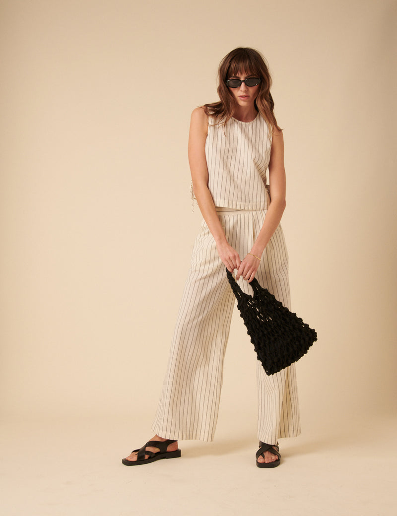 Cream Pinstripe Relaxed Trousers