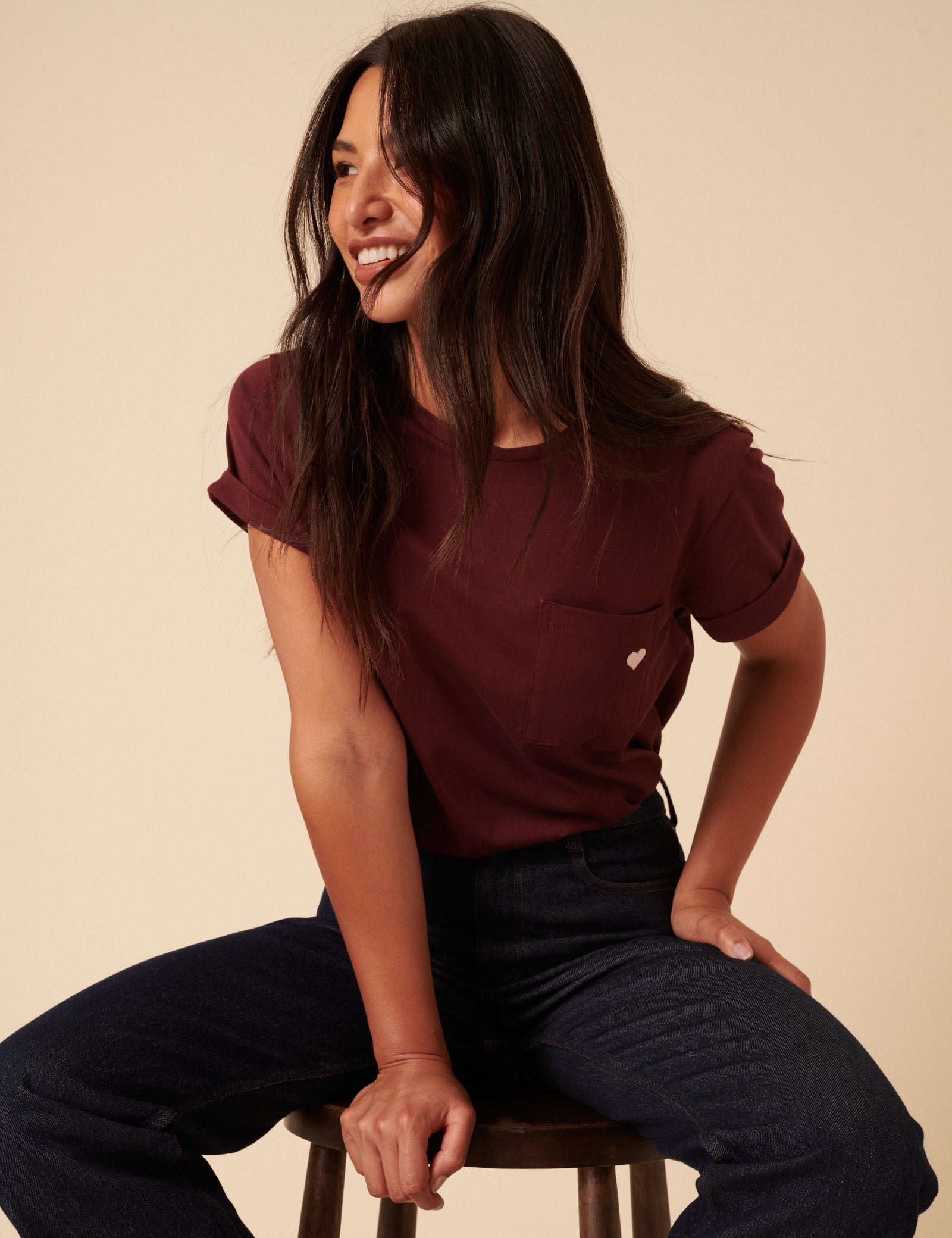 Burgundy Heart Embroidered T-Shirt