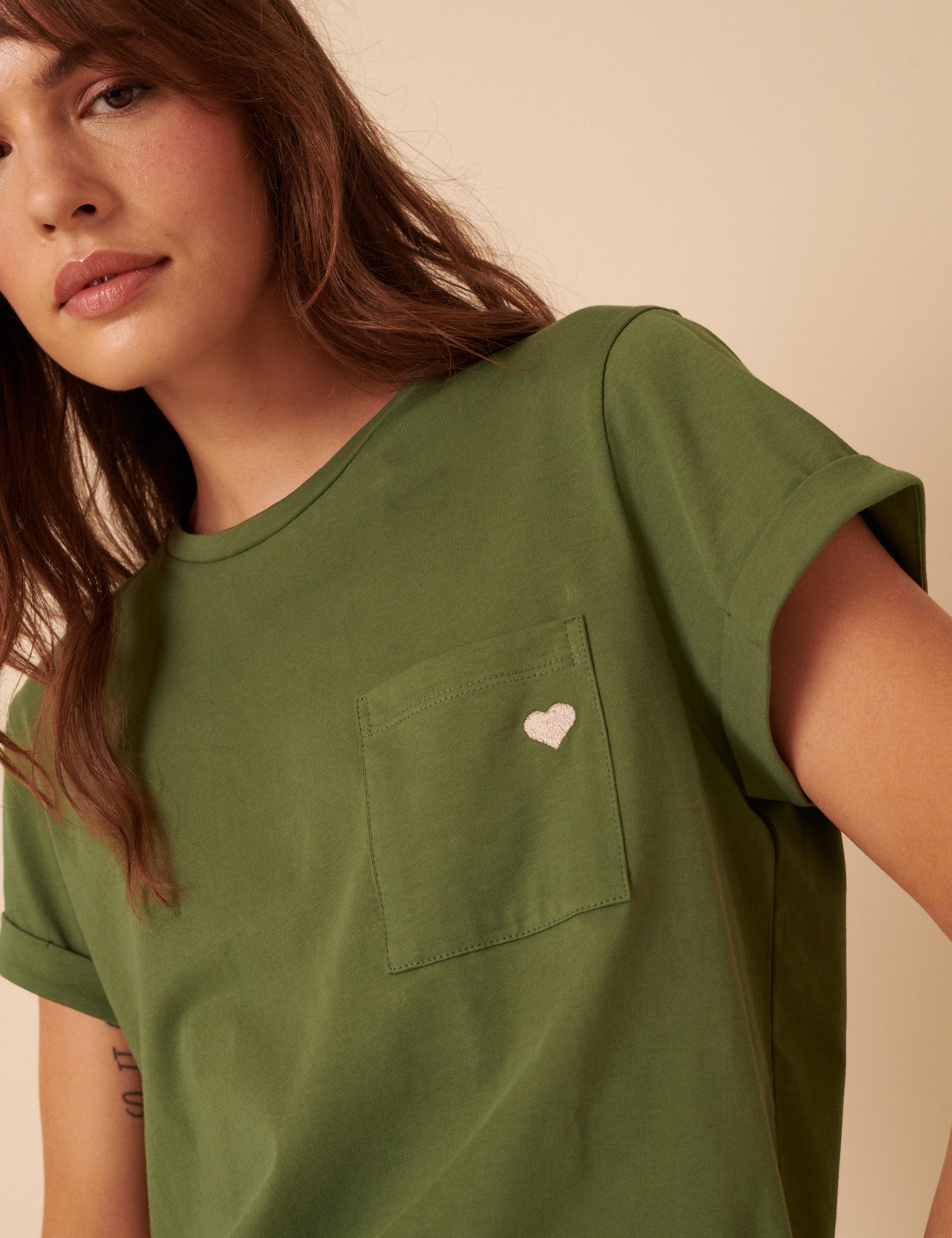 Green Heart Embroidered T-Shirt