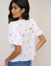White Ditsy Floral Puff Sleeve Top