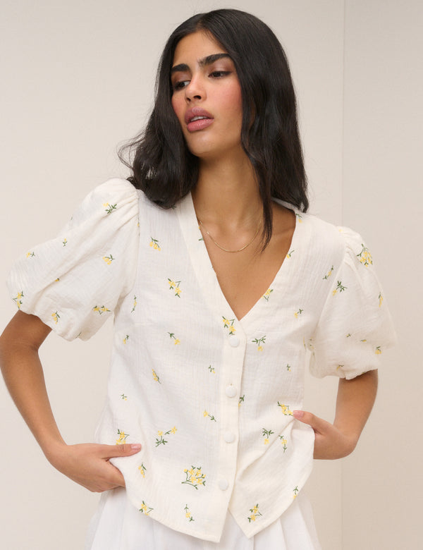 White Ditsy Floral Brooke Top