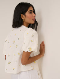 White Ditsy Floral Brooke Top