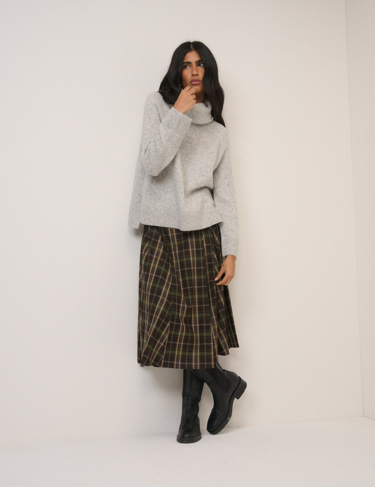 Grey Roll Neck Relaxed Jumper