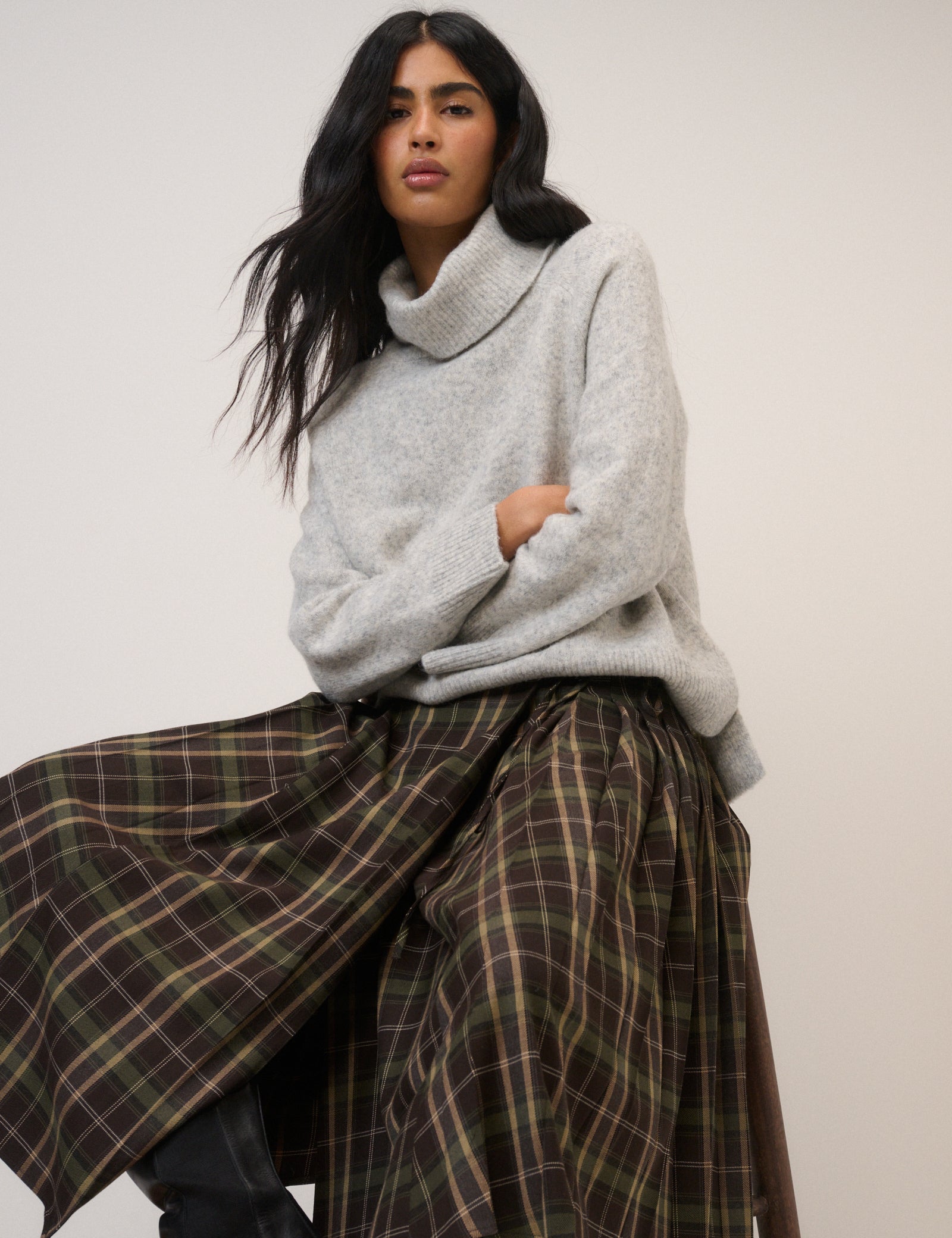 Grey Roll Neck Relaxed Jumper