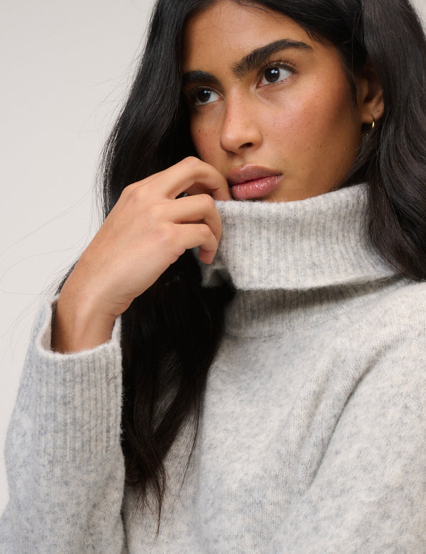 Grey Roll Neck Relaxed Jumper