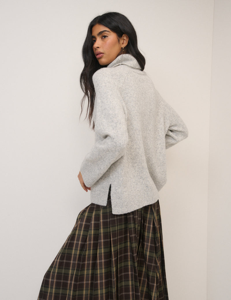 Grey Roll Neck Relaxed Jumper