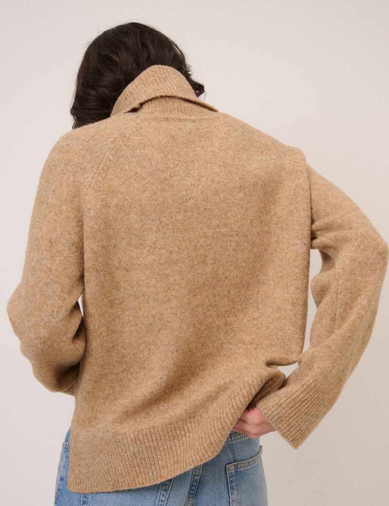 Camel Roll Neck Relaxed Fit Jumper