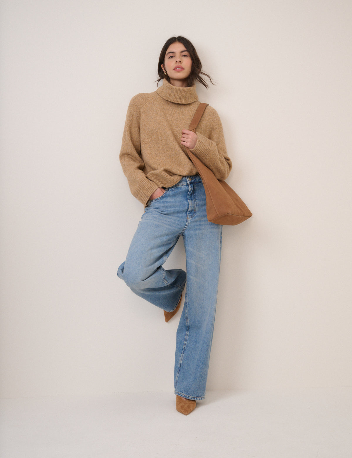 Camel Roll Neck Relaxed Fit Jumper