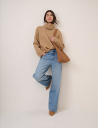 Camel Roll Neck Relaxed Fit Jumper