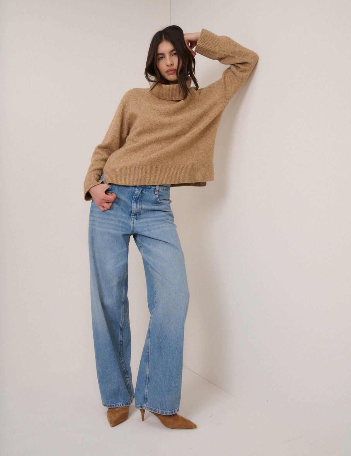 Camel Roll Neck Relaxed Fit Jumper