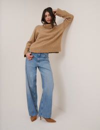 Camel Roll Neck Relaxed Fit Jumper