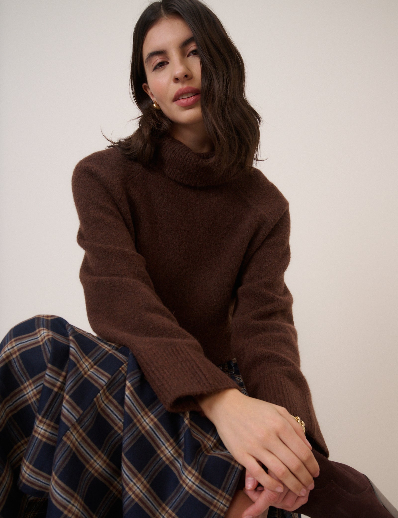 Brown Roll Neck Jumper Relaxed Fit