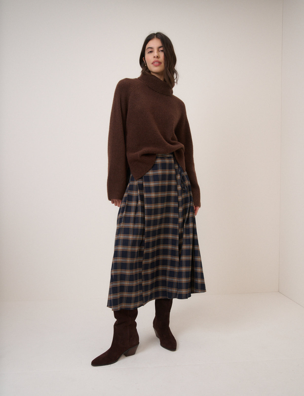Brown Roll Neck Jumper Relaxed Fit