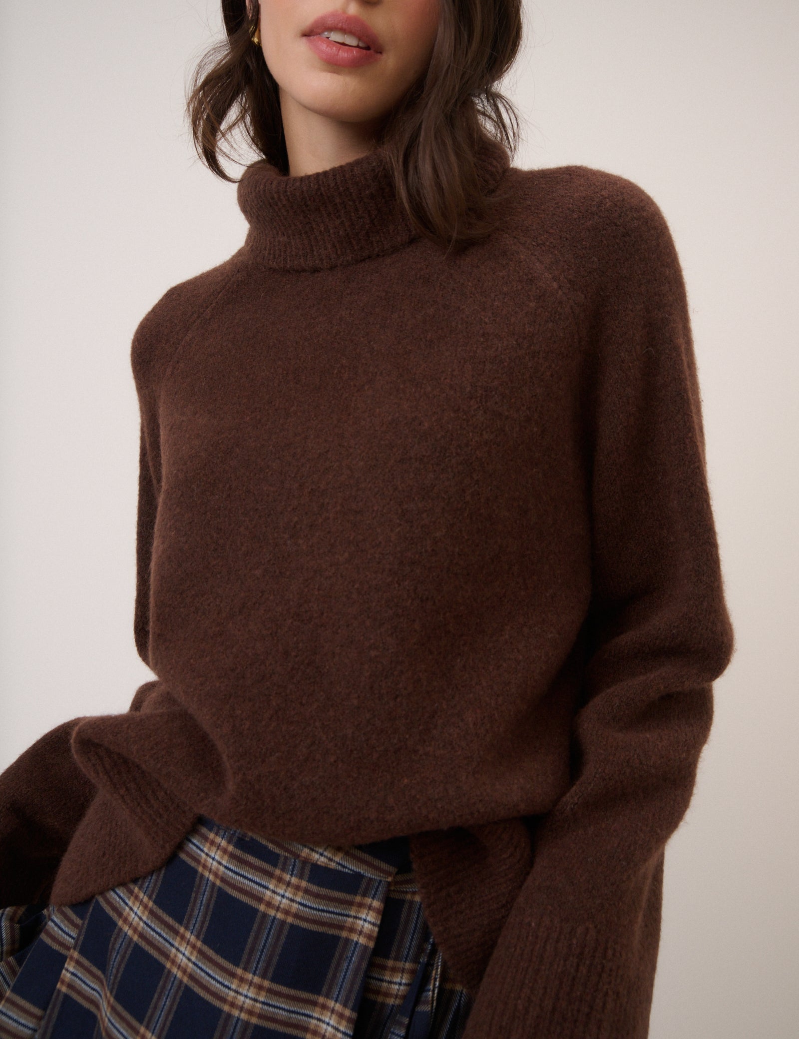 Brown Roll Neck Jumper Relaxed Fit