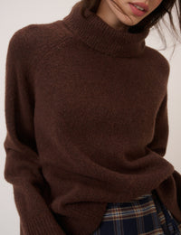 Brown Roll Neck Jumper Relaxed Fit