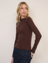 Brown Ribbed Knitted Mock Neck Top