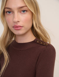 Brown Ribbed Mock Neck Top