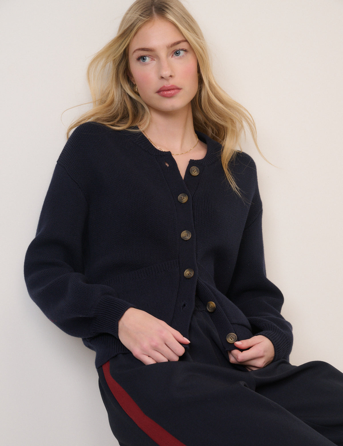 Navy Stitch Bomber Cardigan