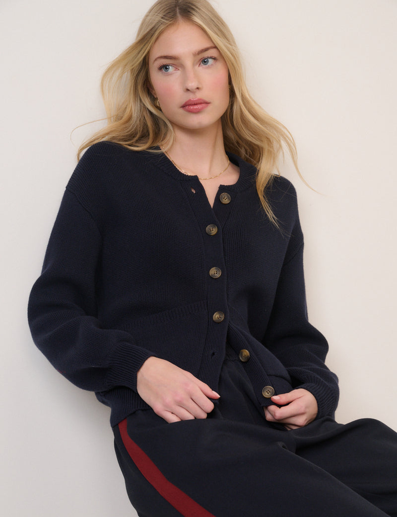 Navy Stitch Bomber Cardigan