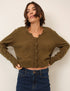 Khaki Wool Blend Crochet Trim V-Neck Cardigan