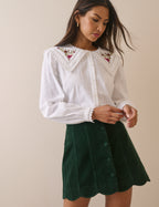 Forest Green Cord Scallop Trim Mini Skirt