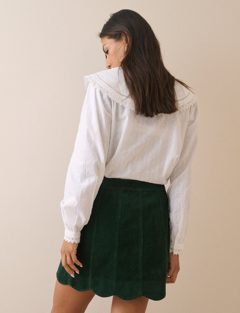 Forest Green Cord Scallop Trim Mini Skirt