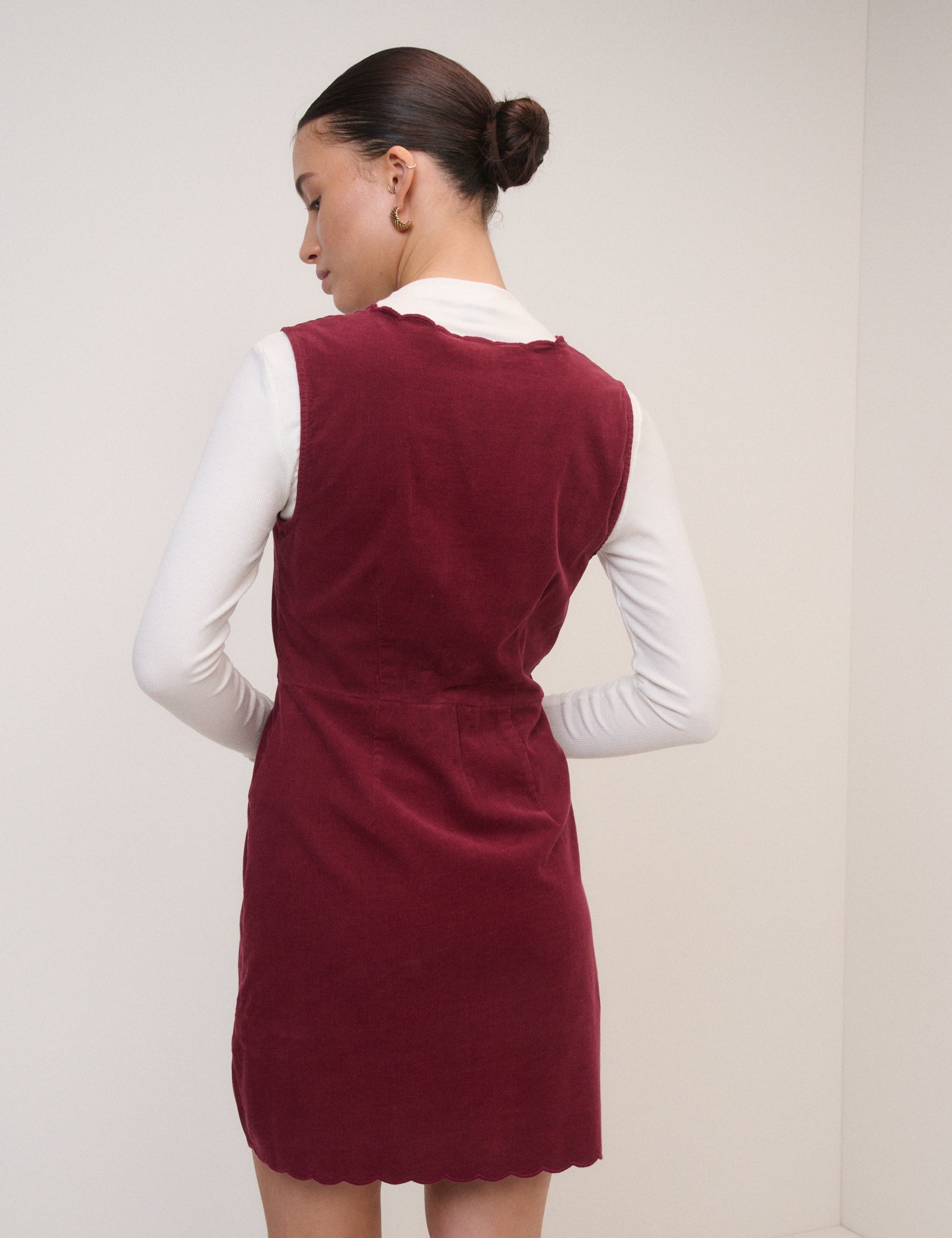 Red Cord Scallop Trim Pinafore Mini Dress Red Cord Scallop Trim Pinafore Mini Dress