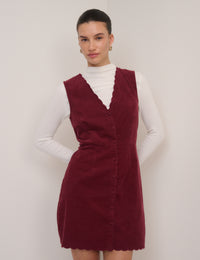 Red Cord Scallop Trim Pinafore Mini Dress