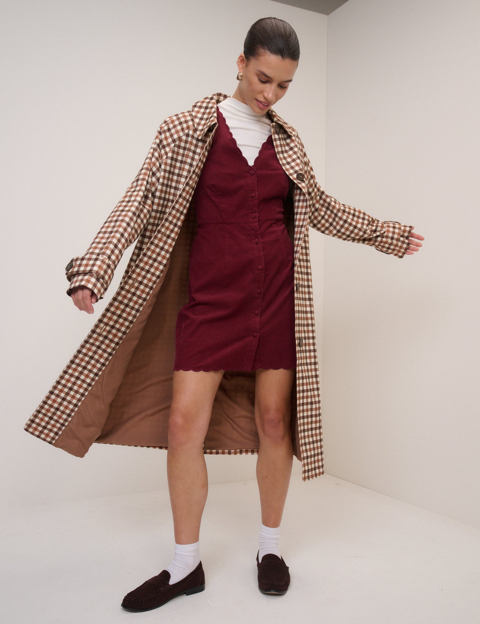 Red Cord Scallop Trim Pinafore Mini Dress