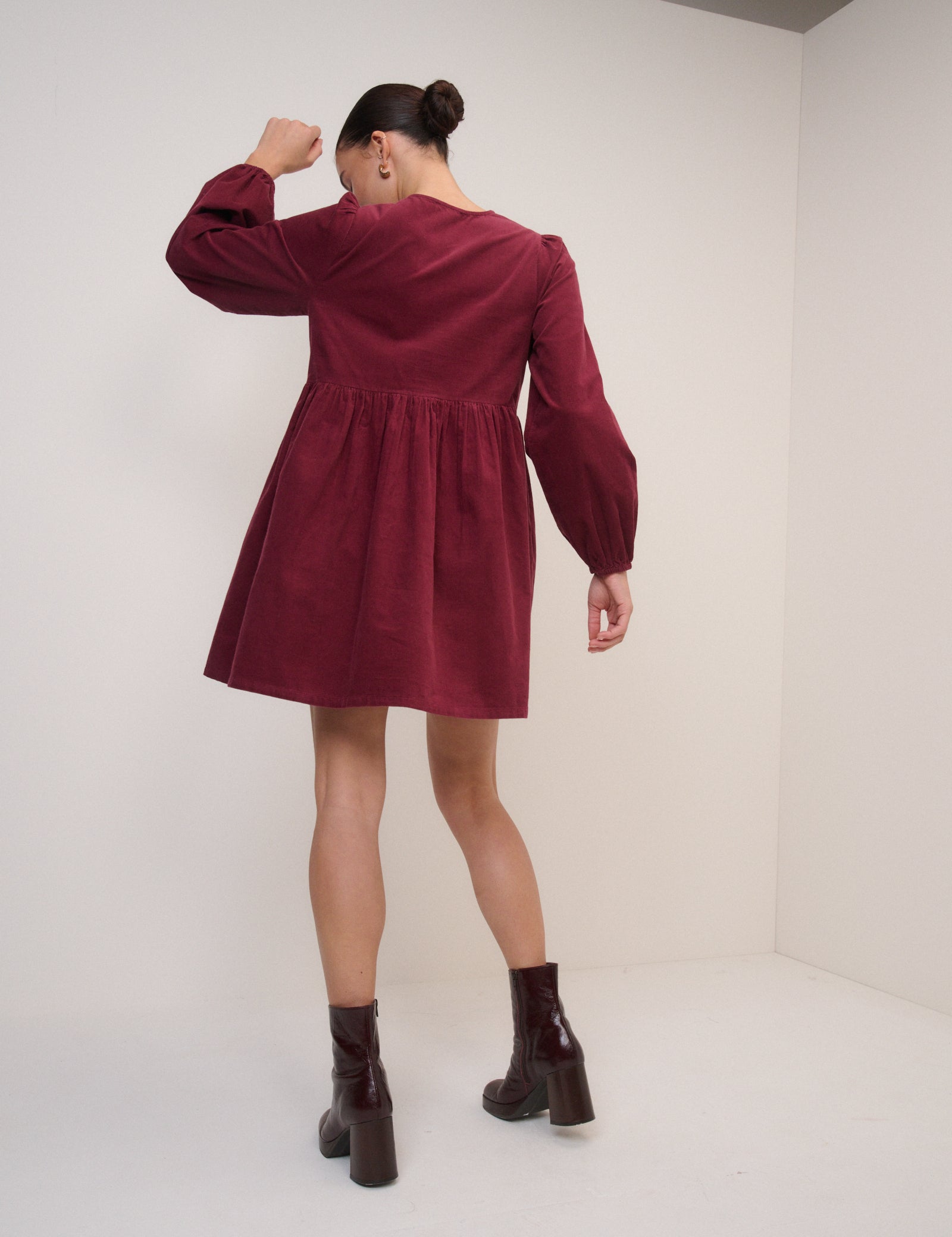 Burgundy Cord Tie Front Eden Mini Dress