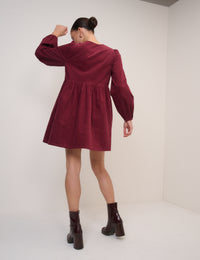 Burgundy Cord Tie Front Eden Mini Dress