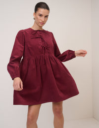Burgundy Cord Tie Front Eden Mini Dress