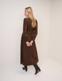 Brown Cord Shirred Riley Midi Dress