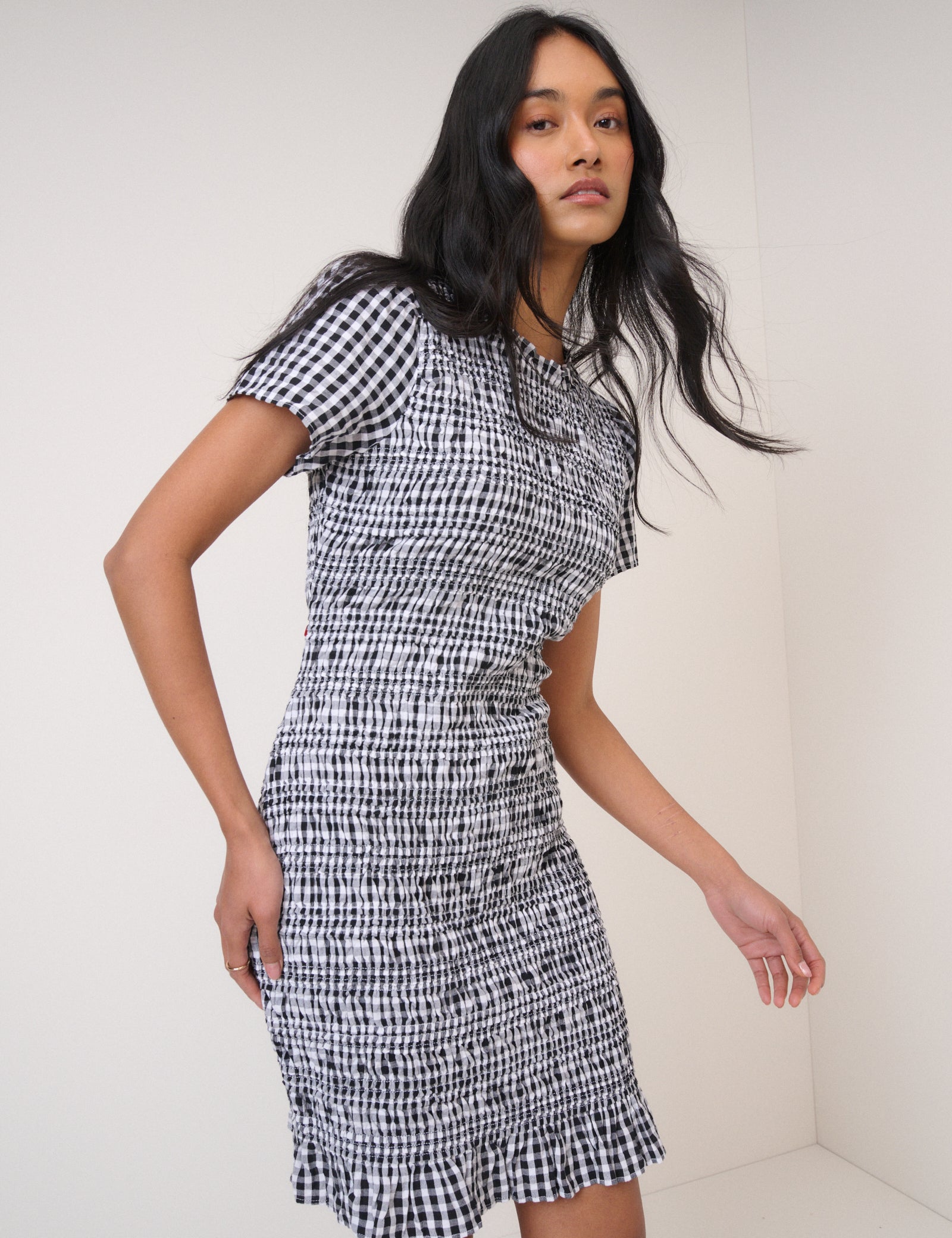 black and white gingham dress short Amelia Gingham Dress-Black/White petite! M